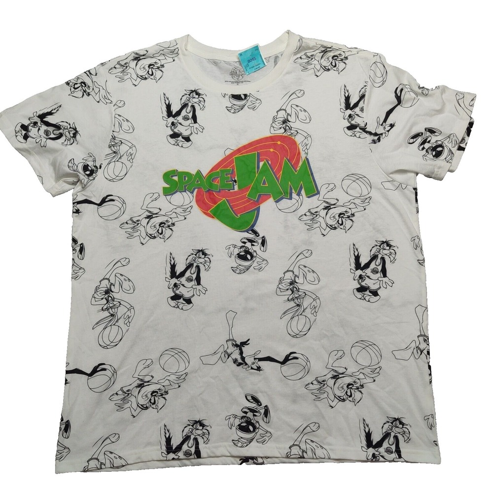 Space Jam Men XL Allover Print White Short Sleeve T-Shirt NEW